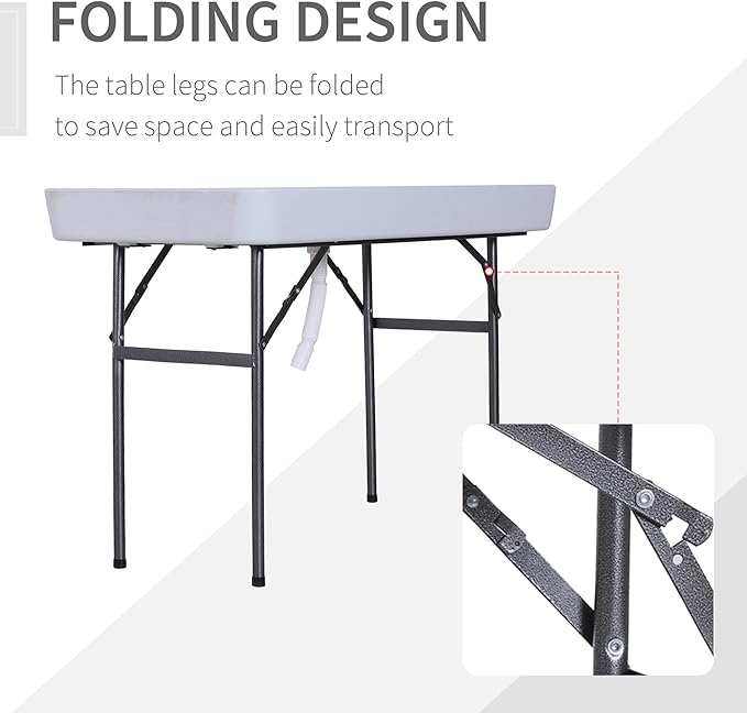 4FT Portable Folding Fish Fillet Cleaning Table Camping Picnic Ice Party Desk with Sink