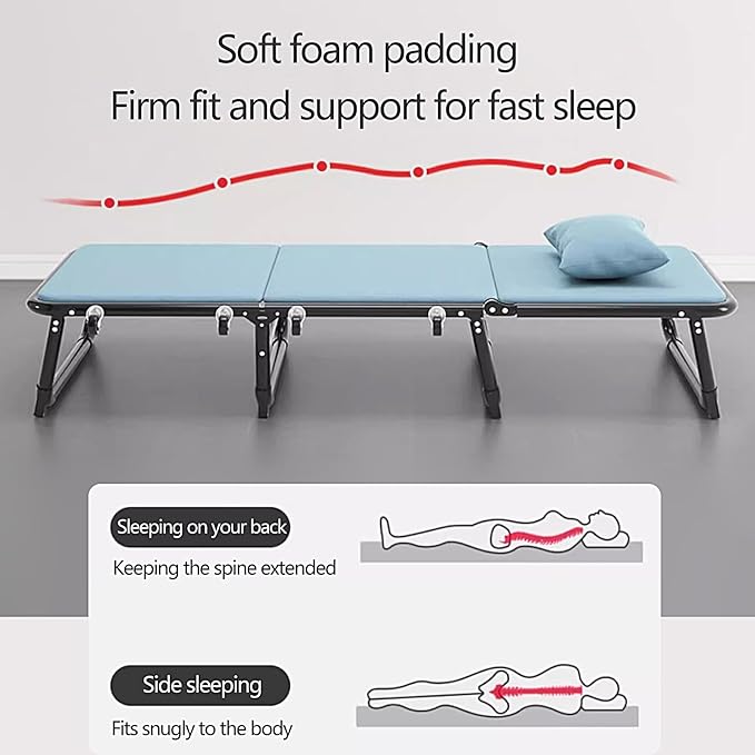 Portable Folding Bed for Adults 4 X 360° Universal Wheels 6 Positions Adjustable Reclining Folding Camping Cot Free Cushion and Dusts CoverGrey-190 * 70 * 35cm