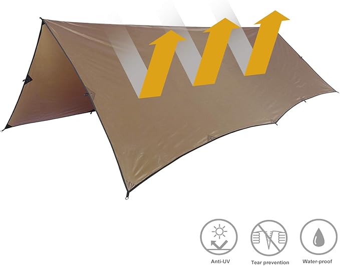 OneTigris Bulwark Camping Tarp 100% Waterproof Bushcraft Shelter Lightweight Hammock Rain Fly Portable Anti UV Large 12.8ft x 9.5ft