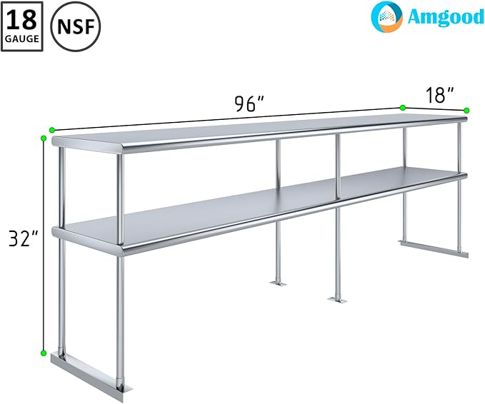 AmGood Double OverShelf Stainless Steel NSF - Many (96 Long x 18 Deep)