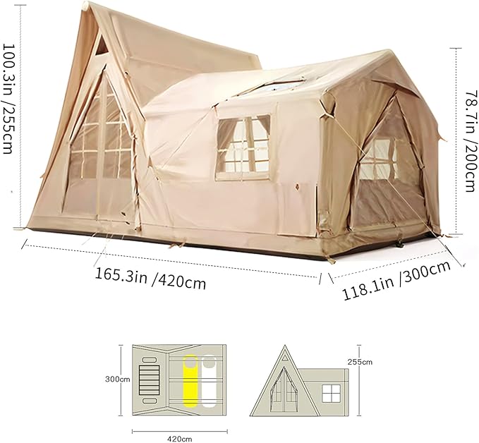 8/10/12 Person Large Inflatable Tents for Camping 4 Season Blow Up Tents with Canopy/Rainfly Luxury Inflatable Tent House with Stove Jack Easy Setup Inflatable Camping Tent.