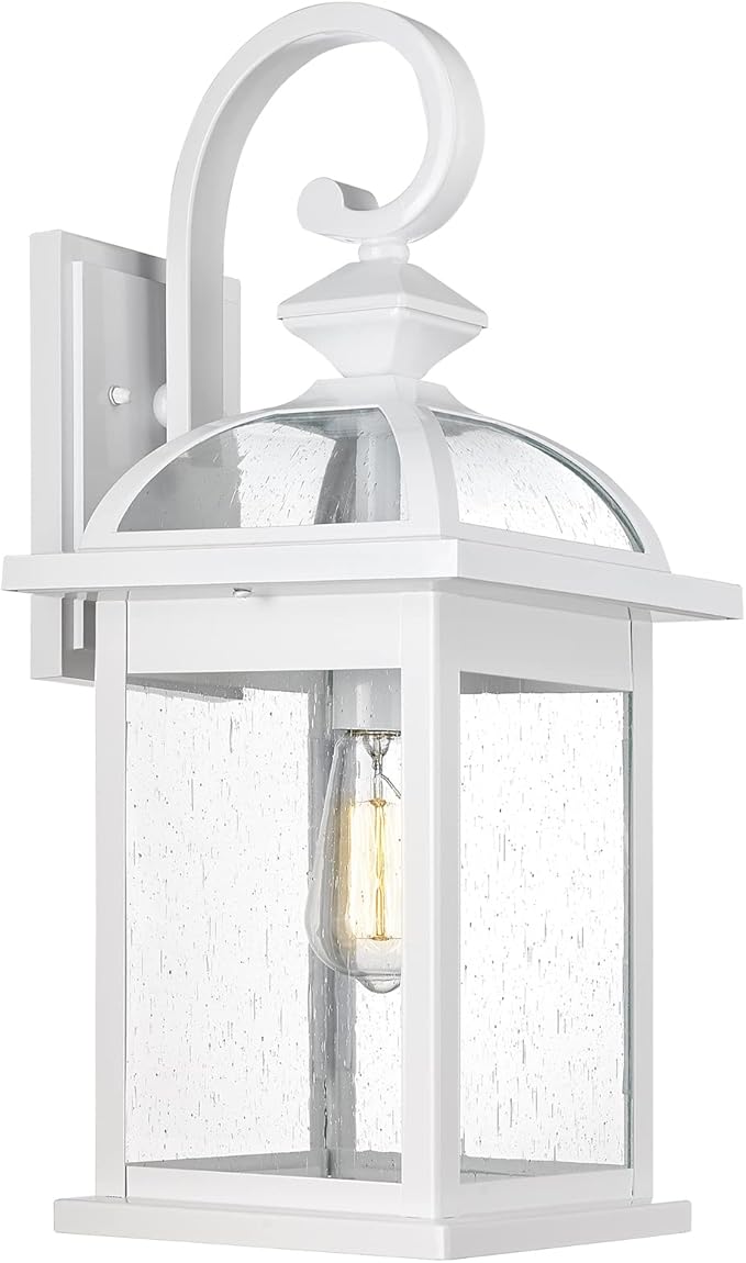 Darkaway Outdoor Lights Fixtures Wall Mount Large 22inch Outdoor Wall Sconce Lights with Seeded Glass Waterproof Outside Exterior Lights Fixture for House Front Porch Patio （Large White）
