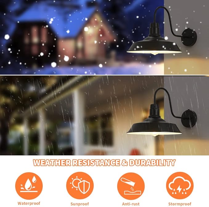 Outdoor Wall Lights Dusk to Dawn Exterior Farmhouse Gooseneck Outdoor Light Fixture Anti-Rust Waterproof Barn Lights Vintage Black Outside Wall Mount Light Fixture for Front Porch Entryway Garage