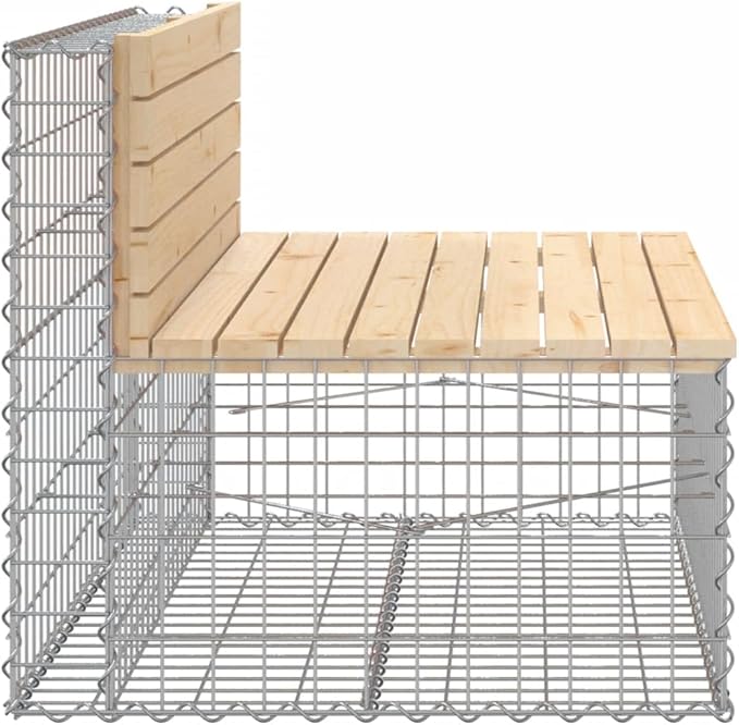 vidaXL Solid Pine Wood Patio Bench with Galvanised Steel Gabion Base Farmhouse Style Garden and Outdoor Seating 40.6x27.6x25.6 Brown 834374