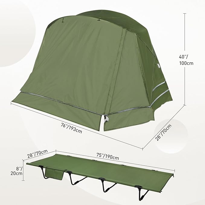 REDCAMP 1 Person Camping Cot Tent for Adults Waterproof Elevated Tent with Cot for Trip Picnic Army Green 75x28x48