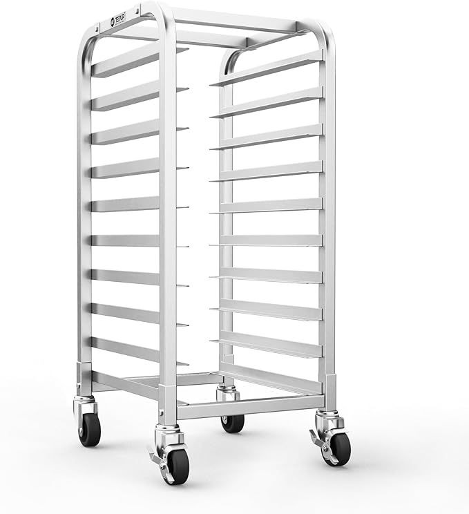 TenUp 10-Tier Half Size Sheet Pan Rack Heavy-Duty Aluminum Bakery Rack with Wheels – Commercial Cooling &amp Storage Cart – 18 L x 15.5 W x 36 H