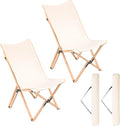 Giantex Camping Chairs 2 Pack Folding Beach Chairs for 330lbs Outdoor Butterfly Chair Portable Lawn Chairs for Picnic Fishing Hiking Mountaineering Lightweight Bamboo Frame No Assembly (Beige)