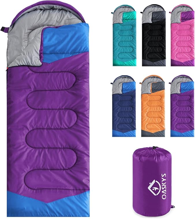 oaskys Camping Sleeping Bag - 3 Season Warm &amp Cool Weather - Summer Spring Fall Lightweight Waterproof for Adults Kids - Camping Gear Equipment Traveling and Outdoors