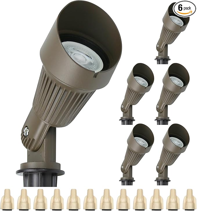 Lumina Lighting® 4W Landscape lighting 12V Landscape Lights Low Voltage Landscape Spotlights Warm White Waterproof Outdoor Replaceable LED Bulb for Garden Lawn Porch Patio and Yard (Bronze 6-Pack)