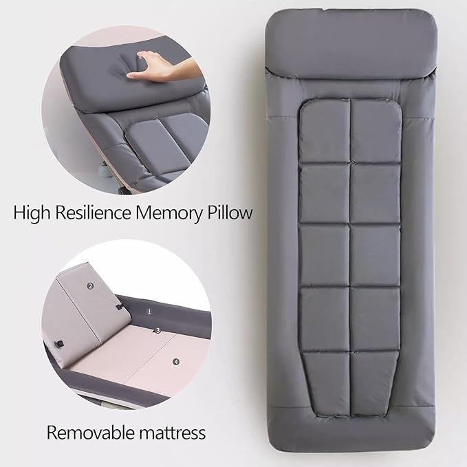 Raised Pillow Design Camping Cot for Adults Portable Folding Bed for Sleeping Tent Cot with Super Soft Removable Mattress