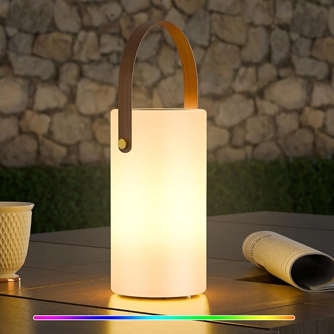 Uuffoo Solar Table Lamp Outdoor Lantern 2 in 1 Rechargeable Battery Operated Portable LED Cordless Lights with Remote 8 Colors Waterproof IP44 for Patio Camping Outside/Indoor