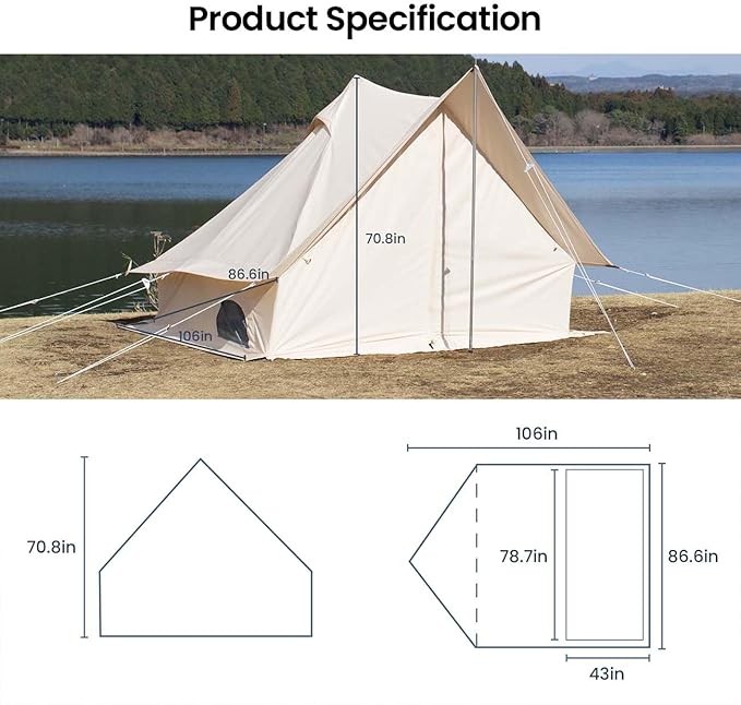 S'More Canvas Glamping Tent 4 Season Family Camping Tent for 2/3 Person Waterproof Windproof and Weather Resistant Tent for Family Glamping Car Camping Outdoor Party