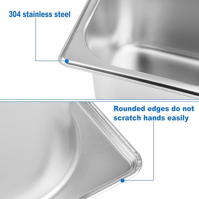 3 PCS 1/2 Size 4 Inch Deep Stainless Steel Steam Table Pans Anti-Jamming Steam Pan Hotel and Restaurant Catering Food Pans by GENHAKON
