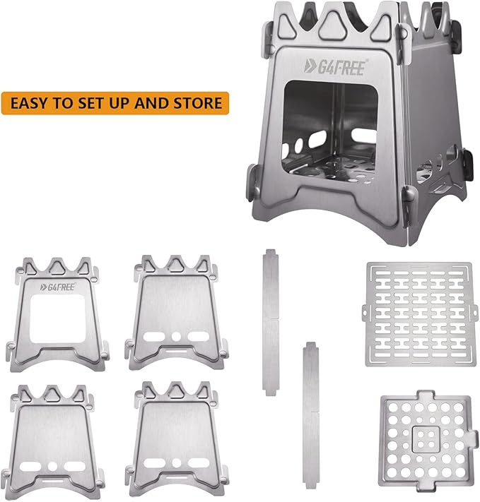 G4Free Camping Stove Portable Wood Stove with Folding Stainless Steel Pocket Backpacking Stove Outdoor Camping Hiking Traveling BBQ