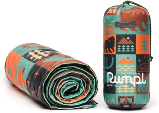 Rumpl Original Puffy Blanket - Warm Water-Resistant Camping Blanket with 100% Recycled Synthetic Insulation 52x75 Original Puffy V1 Forest Cabin