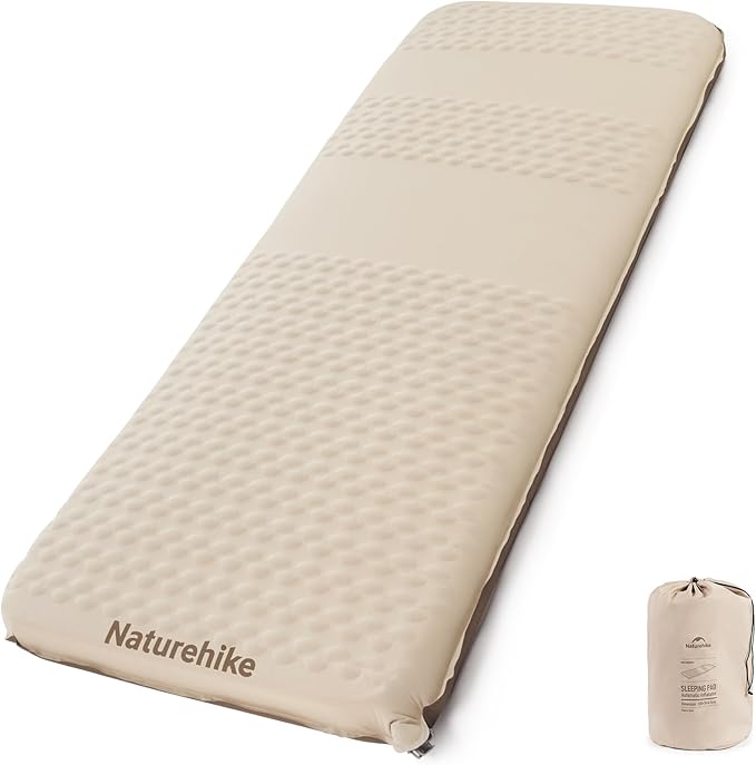Naturehike 2.56’’ Thick Self Inflating Sleeping Pad for Camping with Foam Inflatable Twin Size Camping Mattress for Outdoors Car Home ISPO Award Winning Processes