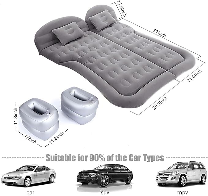 Inflatable SUV Air MattressThickened Flocking Car Travel Camping Bed with 2 Pillows &amp Air PumpPortable Car Sleeping Mattress for SUV Trunk and Rear