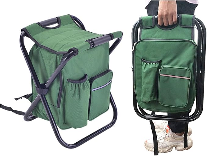 Camping Stool Mini Portable Folding Stool Folding Backpack Stool High Capacity Thickened Oxford Cloth Tool Bag Chair Cooler Bag for Outdoor Camping Fishing