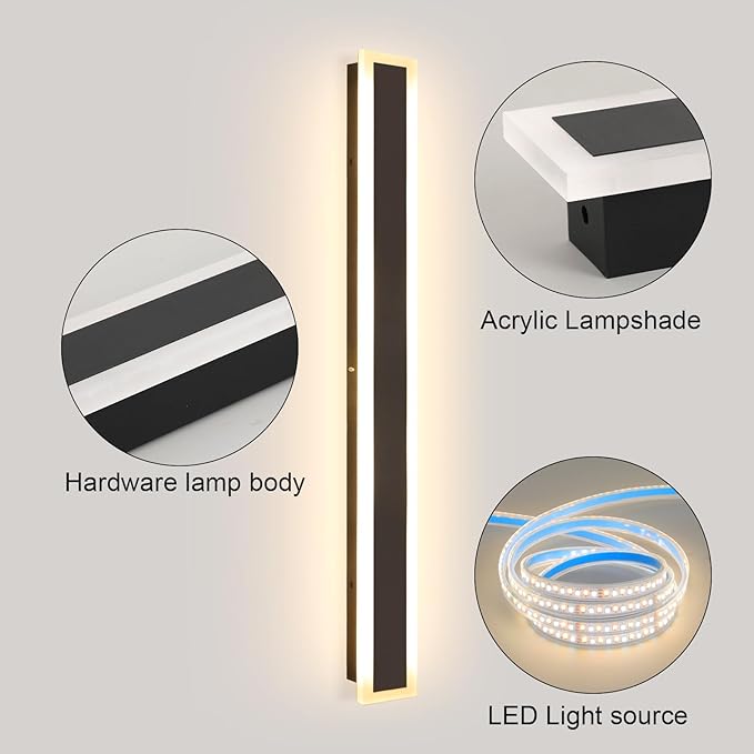 59inch 2 Pack Modern Outdoor Wall Sconce 3000K LED Outdoor Wall Lights IP65 Waterproof Black Exterior Light Fixtures for Garage Garden Patio