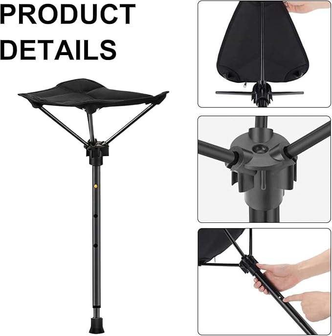 Portable Folding Stool: Adjustable Telescopic Single Leg Tall Chair for Outdoor Camping Walking Collapsible Stool Folding Camping Foldable Fishing Nylon Black Lightweight Stick Seat