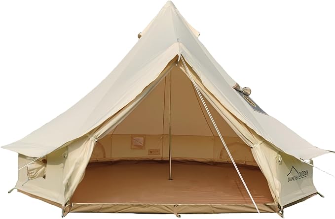 DANCHEL OUTDOOR B5PRO 4 Season Canvas Tent with Stove Jack Camping Waterproof Bell Tent with AC Port Yurt All Year Living Luxury Glamping for 4/6/8 Person Hunting Party 13ft/16.4ft/20ft