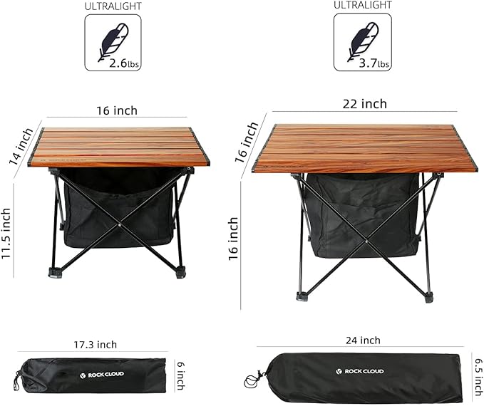 ROCK CLOUD Portable Camping Table Ultralight Aluminum Camp Table with Storage Bag Folding Beach Table for Camping Hiking Backpacking Outdoor Picnic Size M