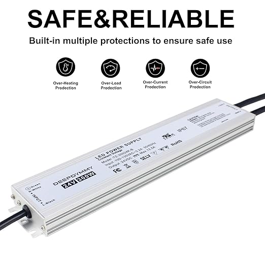 24V DC Power Supply 300W - Ultra Slim LED Driver Low Voltage Transformer with 3-Prong Plug &amp 3.3ft Cable IP67 Waterproof for LED Strip Lights Outdoor Lighting