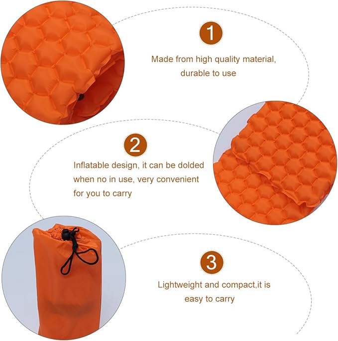 Inflatable Camping Tent Mat Waterproof Sleeping Pad Portable Air Mattress Lightweight Outdoor Sleeping Cushion for Hiking Backpacking Travel (192x58x6cm Orange)