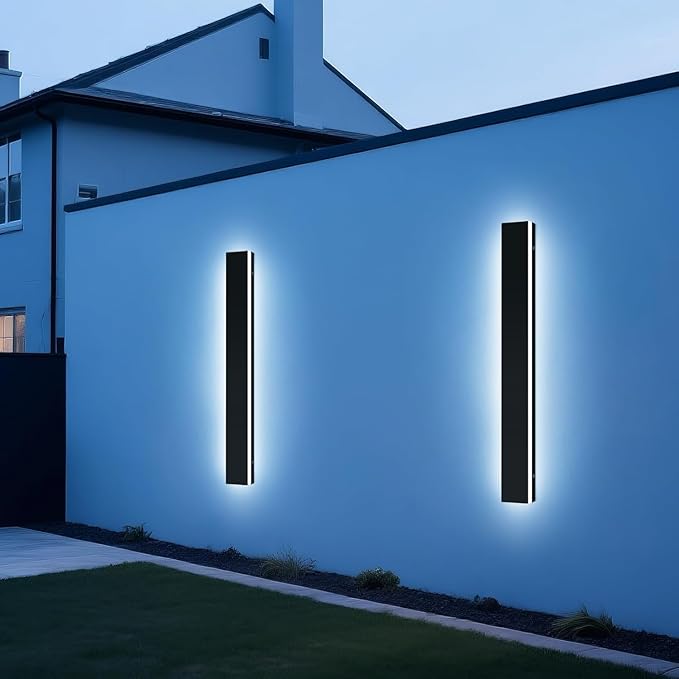 Upgrade Widened 2 Pack Outdoor Modern LED Wall Light 47.2inch Long Black Wall Sconces 3 Color 3000K/4500K/6000K IP65 Waterproof 42W Exterior Lighting Fixture for House Fence Yard Patio