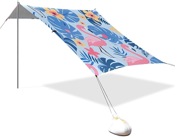 Flamingo Leaves Camping Sun Shelter Beach Tent Portable Beach Sun Shade Outdoor Canopy for Camping Trips Fishing Picnic