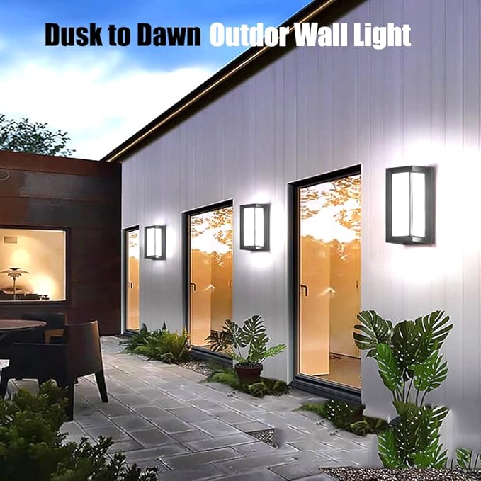 Sytmhoe Outdoor Wall Light Dusk to DawnModern Exterior Wall Sconce LED6000k Black Exterior Wall FixturesOuside Light for House Garage Walkway Backyard Garden