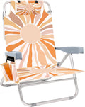 Beach Chair for Adults 5 Position Lay Flat Backpack Beach Chair with Cooler Cup Holder and Storage Bag Portable Folding Heavy Duty Beach Lounger for Outdoor Lawn Camping Festivals-Boho Sun
