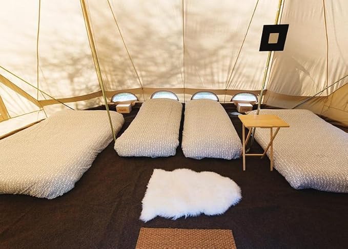Outdoor 4x6M Waterproof Camping Emperor Bell Tent Canvas Durable Breathable Comfortable for Family Camping Hotel Vacation Outdoor Entertainment Big Tent