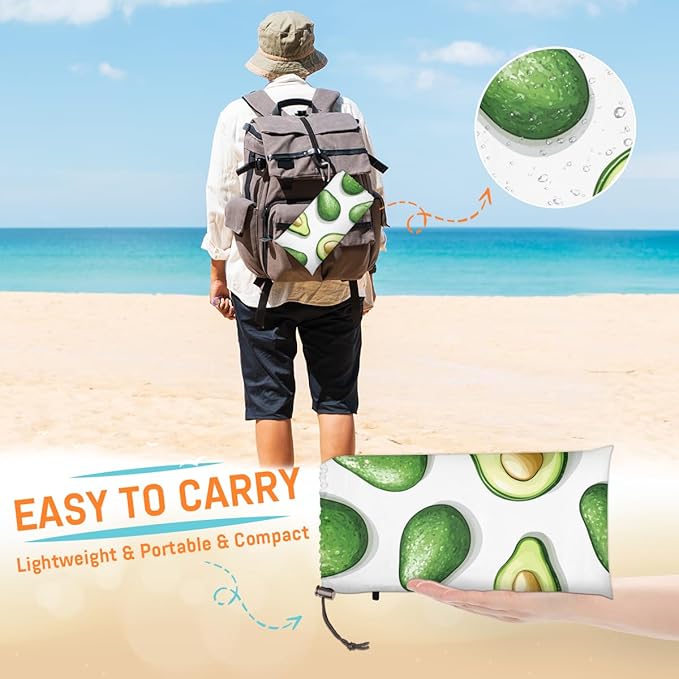Waterproof Sandproof Beach Blanket 59''×68'' Avocados Polyester Outdoor Picnic Blanket with 4 Stakes &amp Storage Bag for BeachCampingVacation Fruit