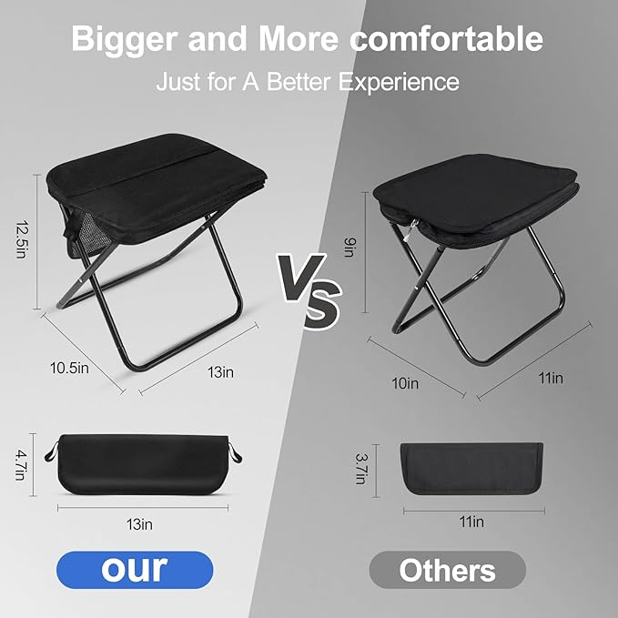 DZ Duozhan Portable Camping Stool - Foldable Backpack Stool 13 with 260lb Capacity Lightweight Collapsible Stool with Carry Bag &amp Adjustable Strap for Hiking Fishing Beach Outdoor (Khaki)