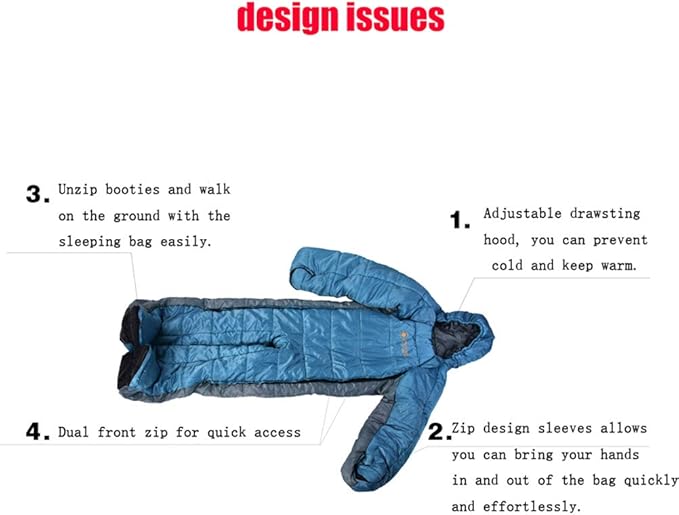 Wing Enterprises Adult Wearable Sleeping Bag Suit for Camping Standing 3 Season Full Body Sleeping Wear for Travel Outdoor HikingHuman ShapedZipper DesignL