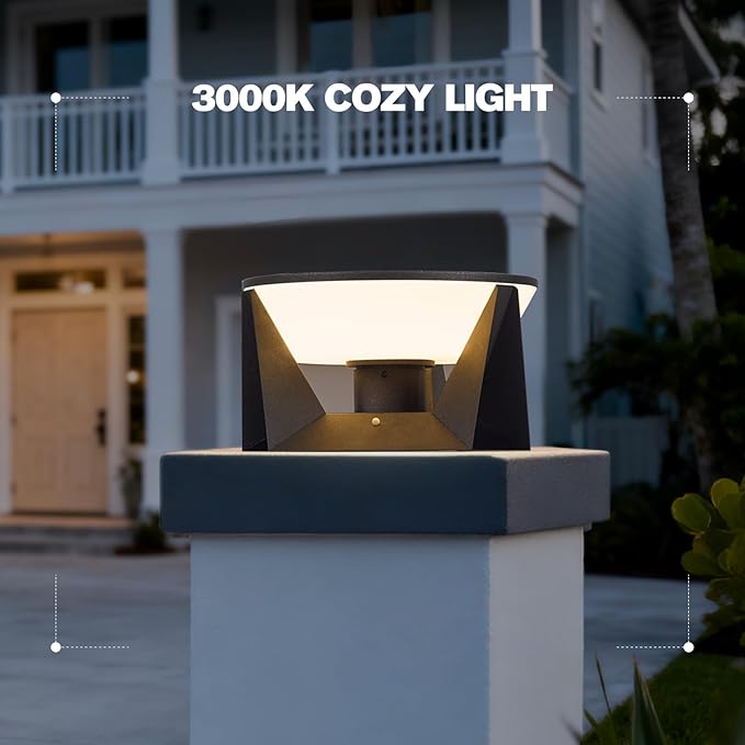 Solar Post Lights Outdoor 15 Solar Lamp Post Light IP54 Waterproof Pillar Lights Outdoor 3000K LED Modern Pillar Light Dusk to Dawn Column Lighting for Columns Patio Garden Entrance