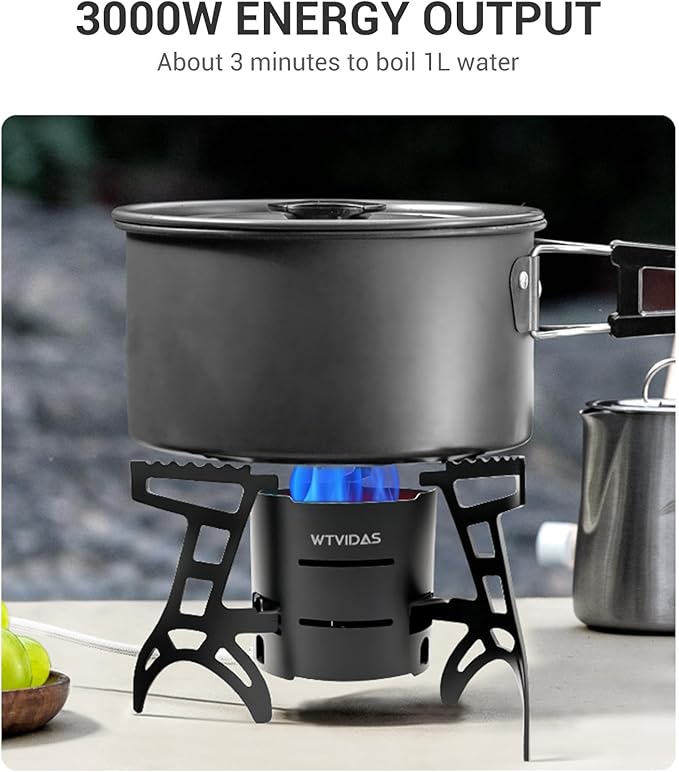 Camping Stove 3000W Portable Backpacking Stove with Piezo Ignition Fuel Canister Adapter Windproof Gas Stove for Camping Hiking Outdoor Cooking