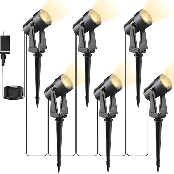 Svater Low Voltage Landscape Lighting Outdoor 3W 250 LM Plug-in Outdoor Spotlights with Transformer for House Yard Pathway 3000K Warm White Spot Lights IP65 Waterproof - 6 Pack