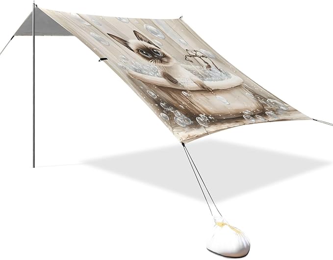 Camping Sun Shelters Siamese Cat Taking Shower Beach Canopy 126 * 110.2in