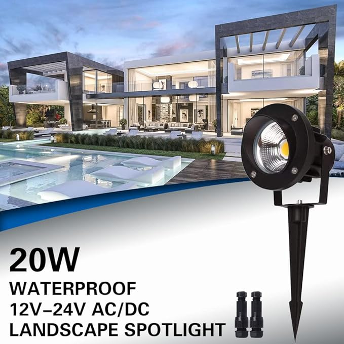 EAGLOD 20W Led Spotlights Outdoor Landscape LightsLow Voltage Led Landscape Lighting 12V ~24V AC/DC Waterproof Landscape Spotlights with Stake for Tree Flag Lights 3000K Ultra Warm White (4Pack)