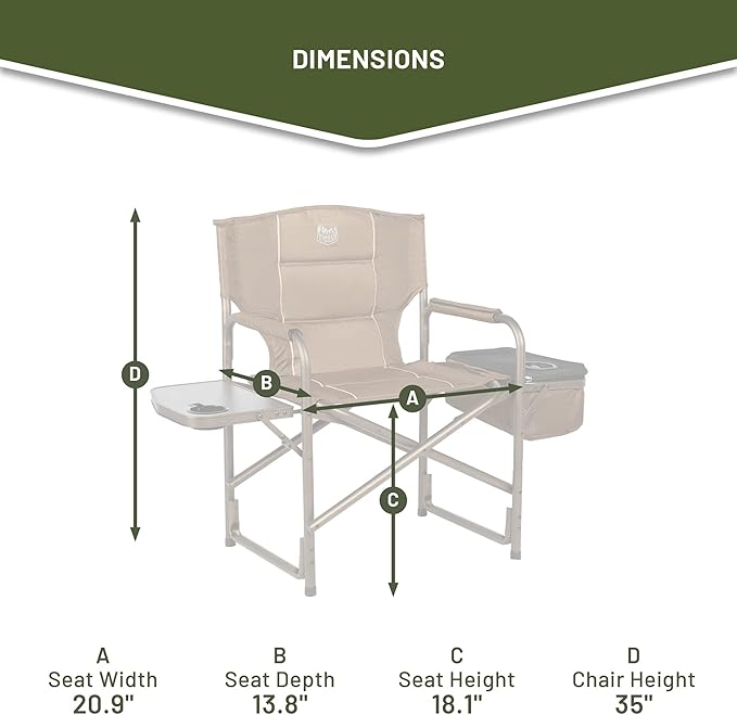 TIMBER RIDGE Folding Camping Chair with Cooler Bag Director Chair Foldable with Side Table for Adults Camp Chairs for Outdoor Lawn Sports Fishing Heavy Duty Supports 300lbs Earth Brown