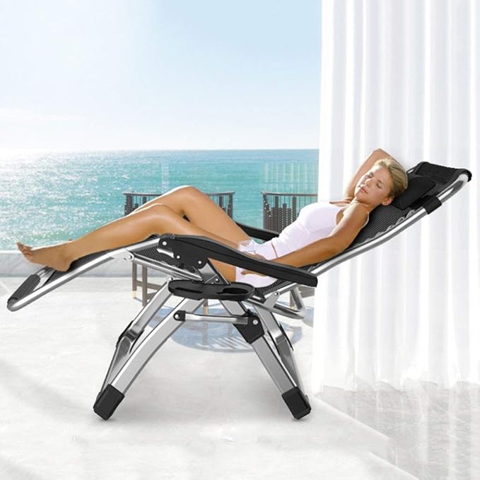 Sun Lounger Chair Lounger Portable Folding Lounge Outdoor Camping Beach G Patio Recliner Reclining with Purple Skin-Friendly Cotton Pad Capacity 150 Kg