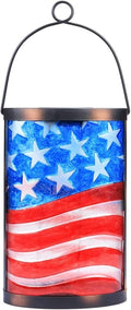 Afirst Solar Lantern Outdoor Hanging Glass Solar American Flag Lights Waterproof Led Lamp for Garden Yard Tree Desk Decor