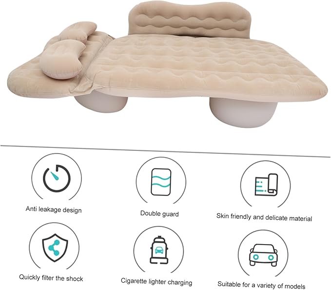 1Set Inflatable Car Mattress for Travel Flocking Air Bed for Back Seat Easy Installation Comfortable Sleeping Pad with Ergonomic Neck Pillow for Suvs and Trucks