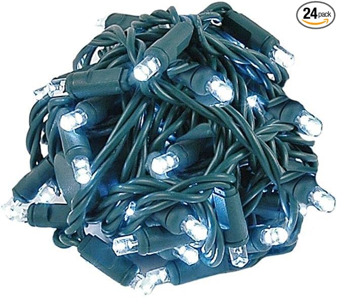 Novelty Lights Coaxial 24 Pack 25 Feet 50 Pure White LED Christmas String Commercial Grade Green Wire Waterproof Connections Modular Product Line Connect 43 Sets