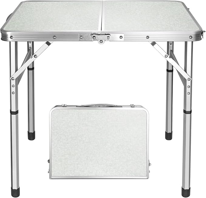 VILLEY Folding Camping Table 2ft Small Portable Lightweight Outdoor Table with Aluminum Adjustable Legs for Travel Picnic Cooking Beach
