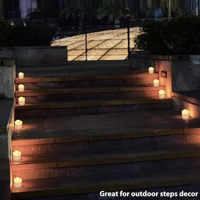 Solar Candles Outdoor Waterproof 8pcs Rechargeable Dusk to Dawn Little Votive Candles Flameless Flickering Solar Tea Lights for Patio Yard Deck Pathway Window Outdoor Lantern Decor (Warm White)