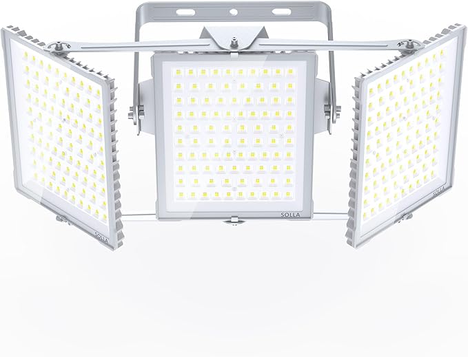 SOLLA 750W 2025 Plus New Upgraded LED Flood Light Outdoor 75000LM Super Bright Stadium Lights 6000K Daylight White IP66 Waterproof 3 Heads Adjustable Outdoor Floodlight for Yards Arena Garden