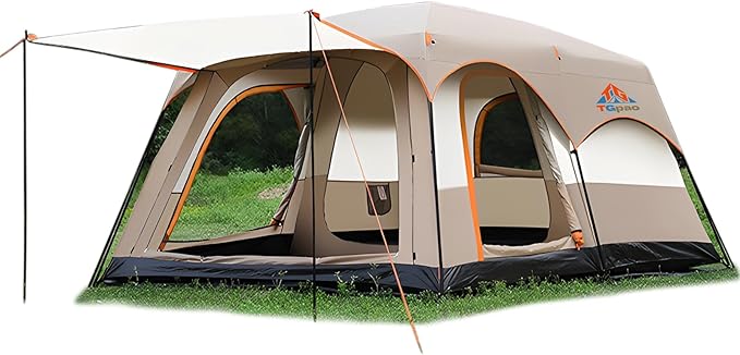 Large Family Standing Upright Camping Tent - 5-12 Persons Multi-Room Waterproof Tent with Screened Porch - Glamping Tent for Outdoor Camping &amp Family Vacation